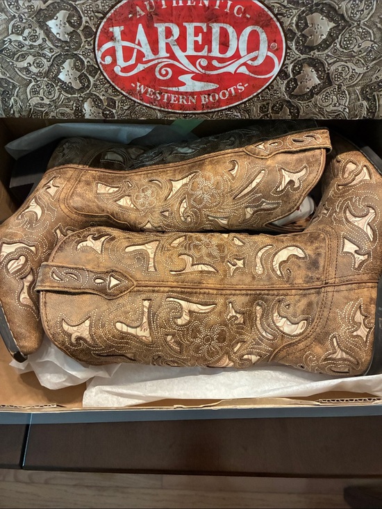 Laredo Shoes - Laredo Tan Brown Western Embroidered Cowboy Boots